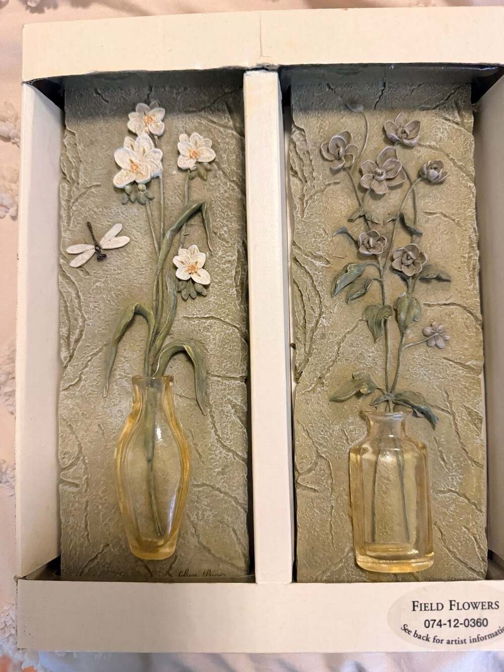 Set of 2 Vintage Cheri Blum Field Flowers 3D Wall Art Plaques